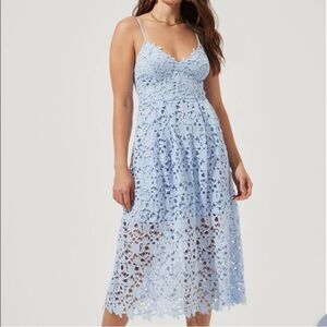 Astr Lace Midi Dress in Soft Blue